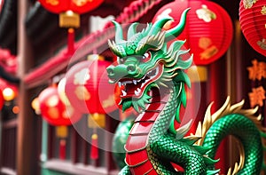 The symbol of Chinese New Year 2024. A dragon statue in a Chinese temple.
