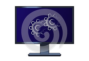 Symbol of the cogwheels on the computer lcd