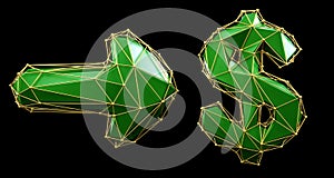Symbol collection arrow and dollar made of 3d render green color. Collection of low polly style symbol