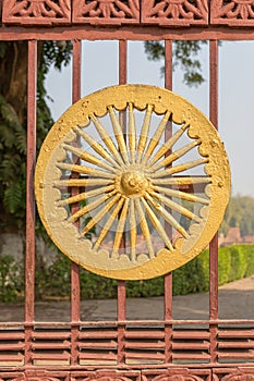 Symbol of dharmachakra in Sarnath, Varanasi