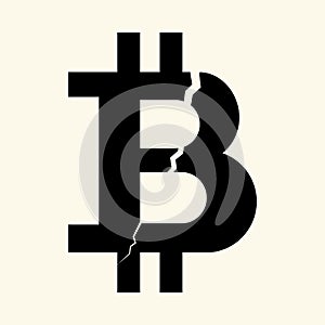 The symbol of the digital crypto currency bitcoin with a crack from the right upper part.