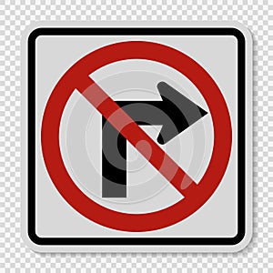 symbol Do not turn right traffic sign on transparent background