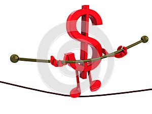 Symbol dollar acrobat who walks on a wire