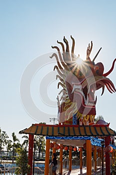 Symbol , dragon statue with sun ray