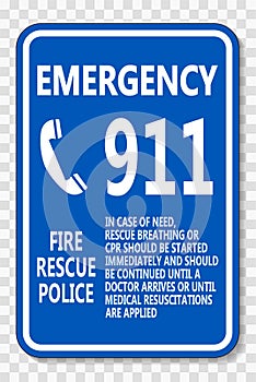 symbol Emergency Call 911 Sign on transparent background