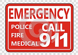 symbol Emergency Call 911 Sign on transparent background