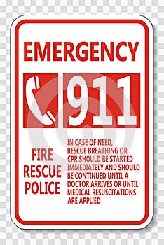 symbol Emergency Call 911 Sign on transparent background