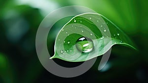 A symbol of environmental action CO2 reducing icon on a vibrant green leaf, a droplet of change, Ai Generated