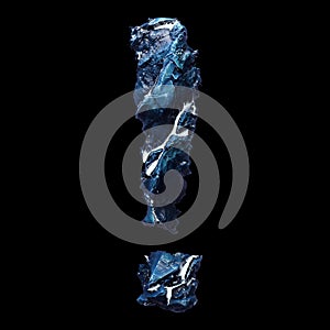 Symbol exclamation point made of ice isolated on black background. 3d