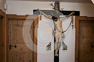 Symbol of faith -an beautiful old carved wooden crucifix in life size