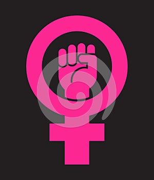Symbol for female combined with raised fist.