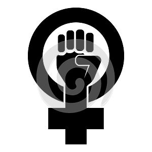 Symbol of feminism movement Gender women resist Fist hand in round and cross icon black color vector illustration flat style image