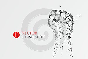 The symbol of the fist composed of the dotted line symbolizes the moral of the struggle and progress, vector illustration