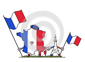 Symbol of France with a flag in his hands. French Language Day. Vector illustration