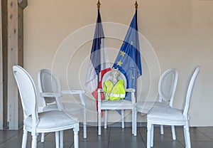 Symbol of the French Republic, Marianne with a yellow vest Gilet jaune presiding over the national consultation of the Big natio