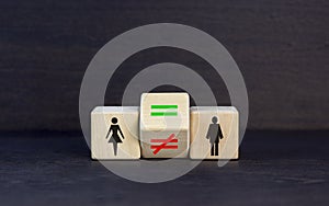 Symbol for gender equality. Turned a cube and changed a unequal sign to a equal sign between symbols of men and women. Beautiful