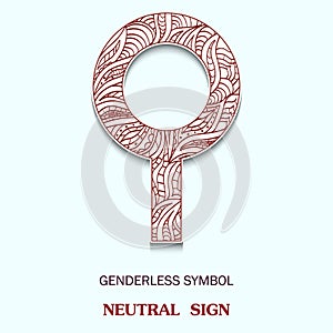 Symbol of genderless is Neutral sign with a pattern in tribal Indian style. photo