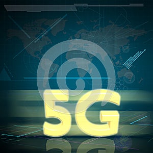 Symbol of Gold 5G speed internet on Digital background