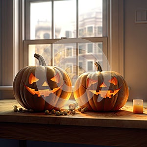 symbol of Halloween orange pumpkin Jack-o-lantern.