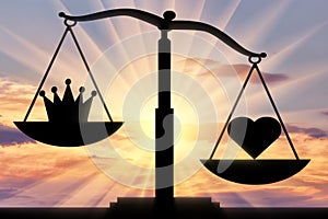 Symbol of the heart Altruism takes priority over the symbol of the crown of egoism on the scales of justice