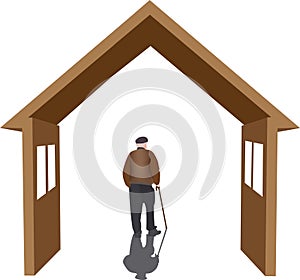 Symbol home with elderly person ages