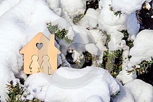 symbol of the house stands on a snow-covered fir