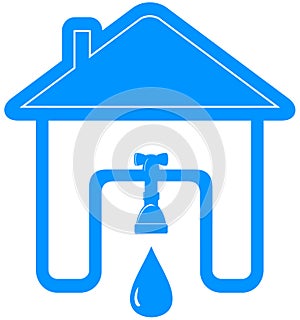 Symbol with house, tap, spigot and drop