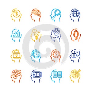Symbol Human Mind Color Thin Line Icon Set. Vector