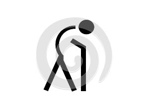 A symbol icon of a person with bend back using a walking stick against a white backdrop