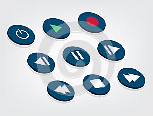 symbol icon set media player control white round buttons. vector illustrator