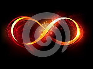 Fire symbol of infinity on black background