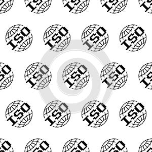 Symbol of the international organization for standardization. ISO sign seamless pattern. Globe icon with text