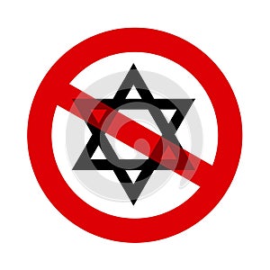 Symbol of Israel is crossed out. Metaphor of Israeli boycott and embargo, antisemitism and antizionism.