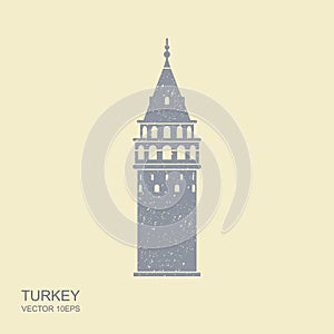 Symbol of Istanbul and Turkey. Galata Tower vector flat icon