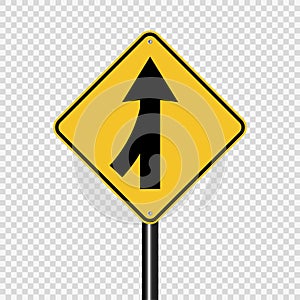 Symbol Lanes merging left sign on transparent background