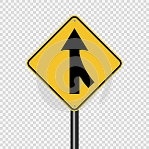 Symbol Lanes merging right sign on transparent background