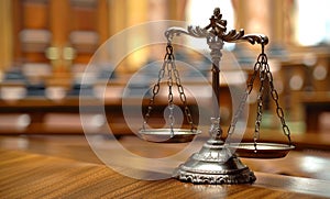 Symbol of law and justice in the empty courtroom law and Justice concept focus on the scales