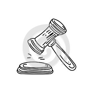 A symbol of law and justice, a hand-drawn sketch-style doodle. The gavel in court. Justice. Vector simple illustration.