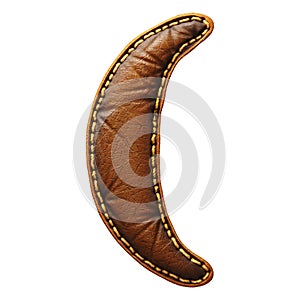 Symbol left parentheses made of leather. 3D render font with skin texture isolated on white background.