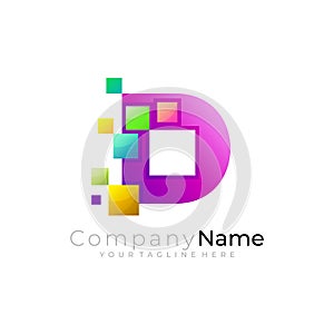 Symbol letter D logo template, D logo and pixel