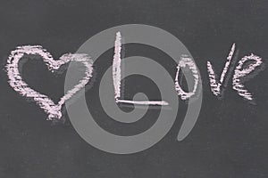 Symbol of love heart inscription message Love`s contrasting black background is drawn chalk