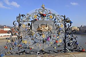 Symbol of love; love locks on Charles Bridge, Prague