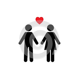 Symbol of love of man and woman. Couple in love and a heart between them. Stock vector illustration. EPS10