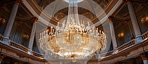 Symbol of luxury and opulence: Baccarat chandelier in Dolmabahce Palace, Turkey. Concept Palatial