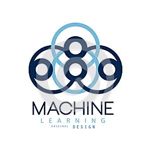 Symbol of machine learning. Computers and artificial intelligence technologies. Flat icon in blue color. Vector design