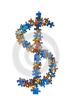 Symbol $ made of puzzle pieces
