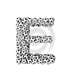 Symbol made from soccer balls. letter e
