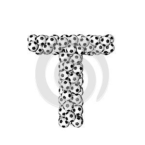 Symbol made from soccer balls. letter t