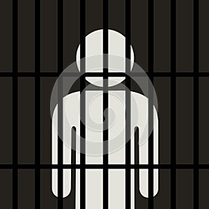 Symbol of man is behind bars in the dark place