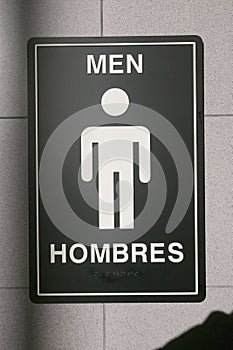 Symbol for man, hombres, in front of airport bathroom photo